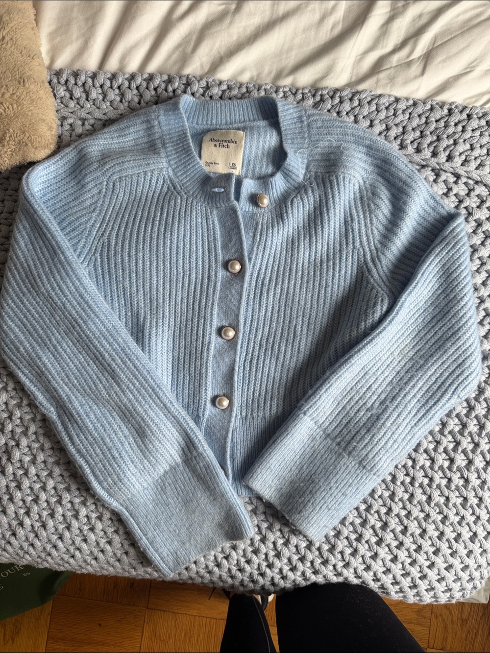 Abercrombie & Fitch Pale Blue Ribbed Pearl-Button Cardigan